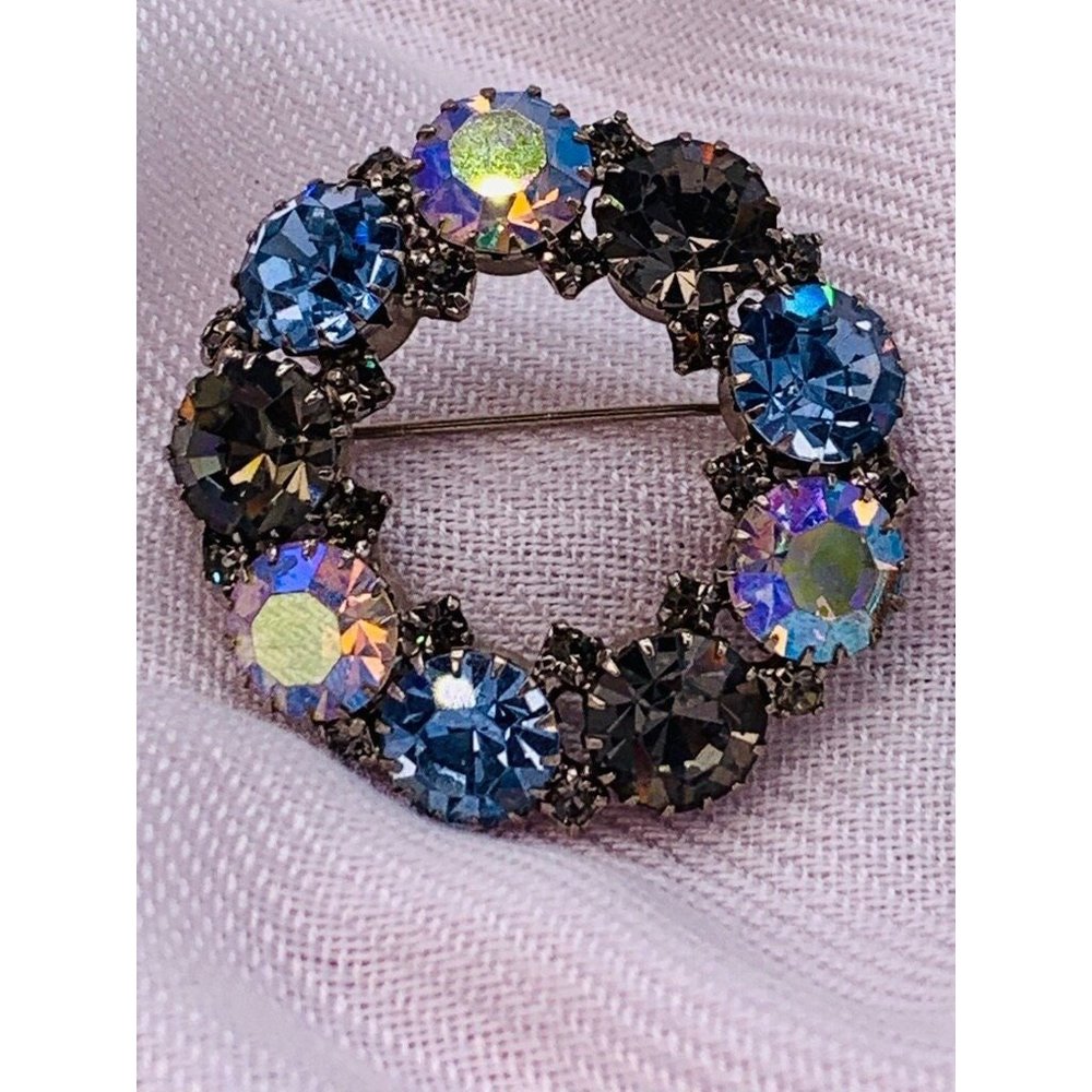 Spectacular Blue 1960s Brooch Aurora Borealis